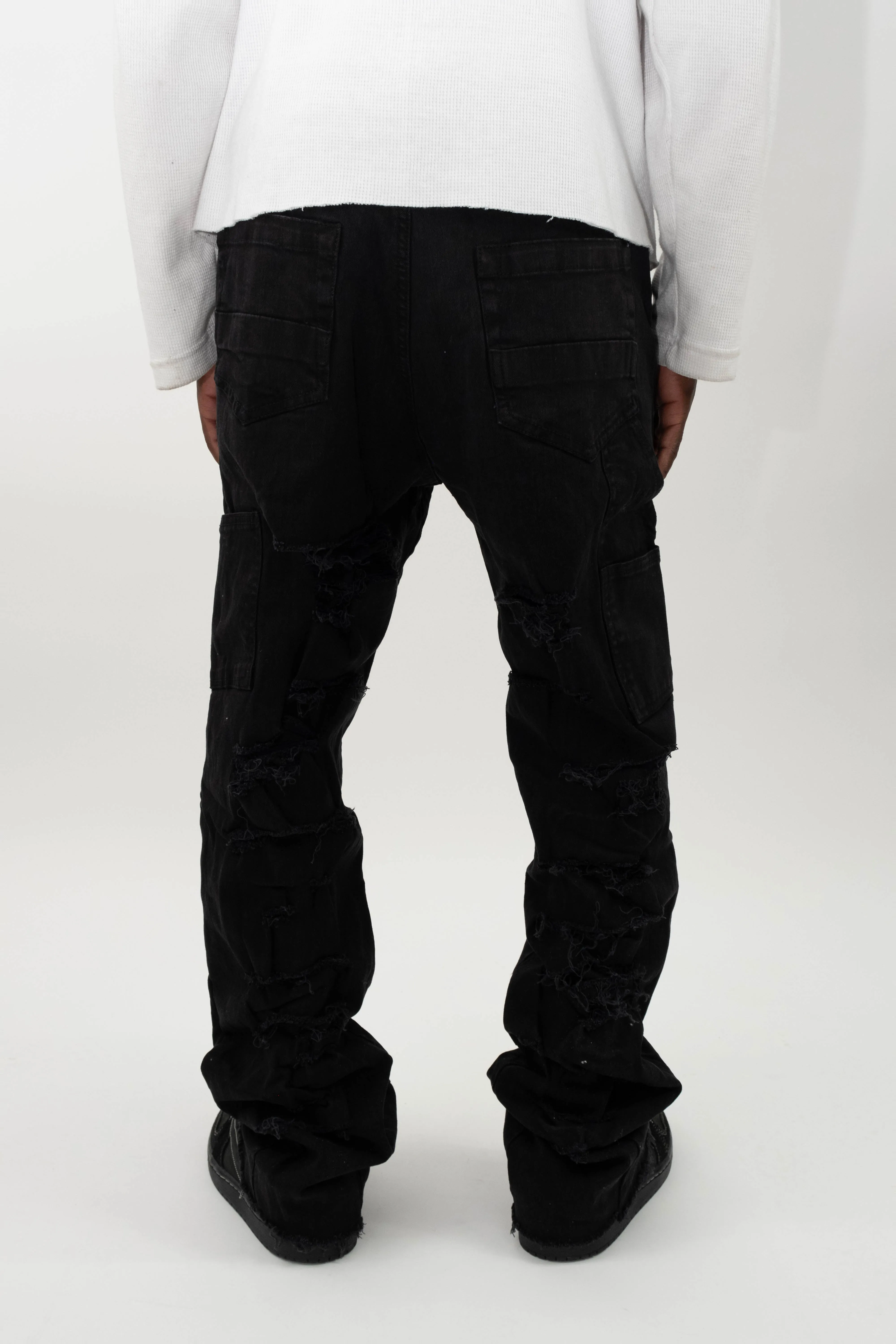 RIPPED FLARE DENIM - BLACK