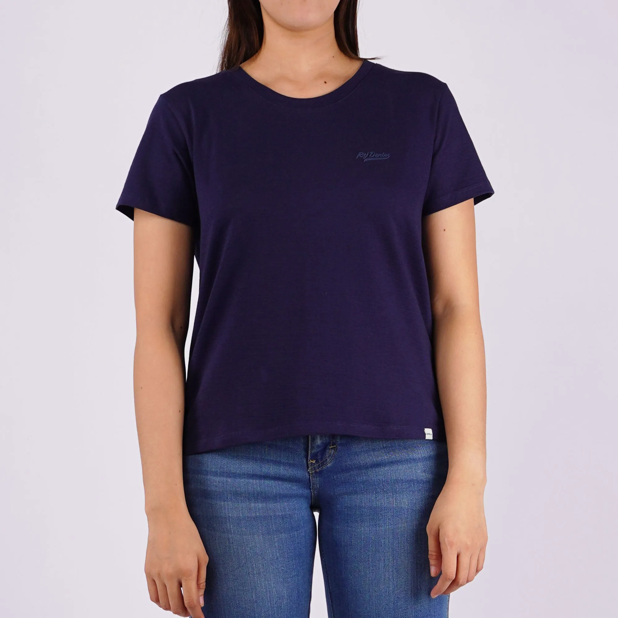 RRJ Ladies Basic Tees Boxy Fitting Missed Lycra Fabric 154119 (Navy)