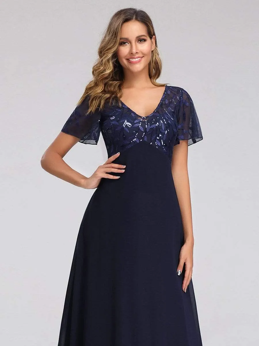 Sequin Print Evening Party Dresses for Women with Cap Sleeve