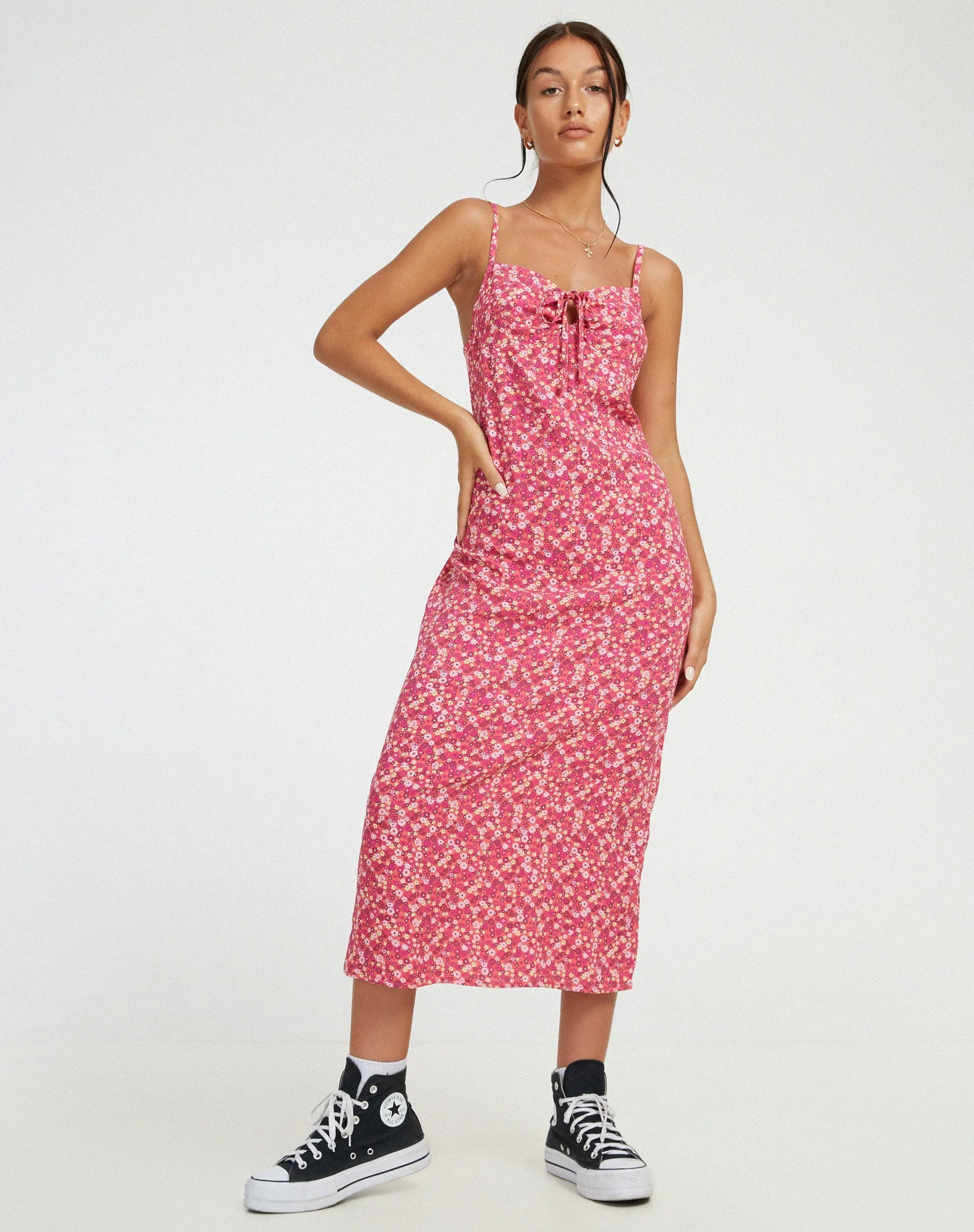 Shiori Midi Dress in Ditsy Floral Pink