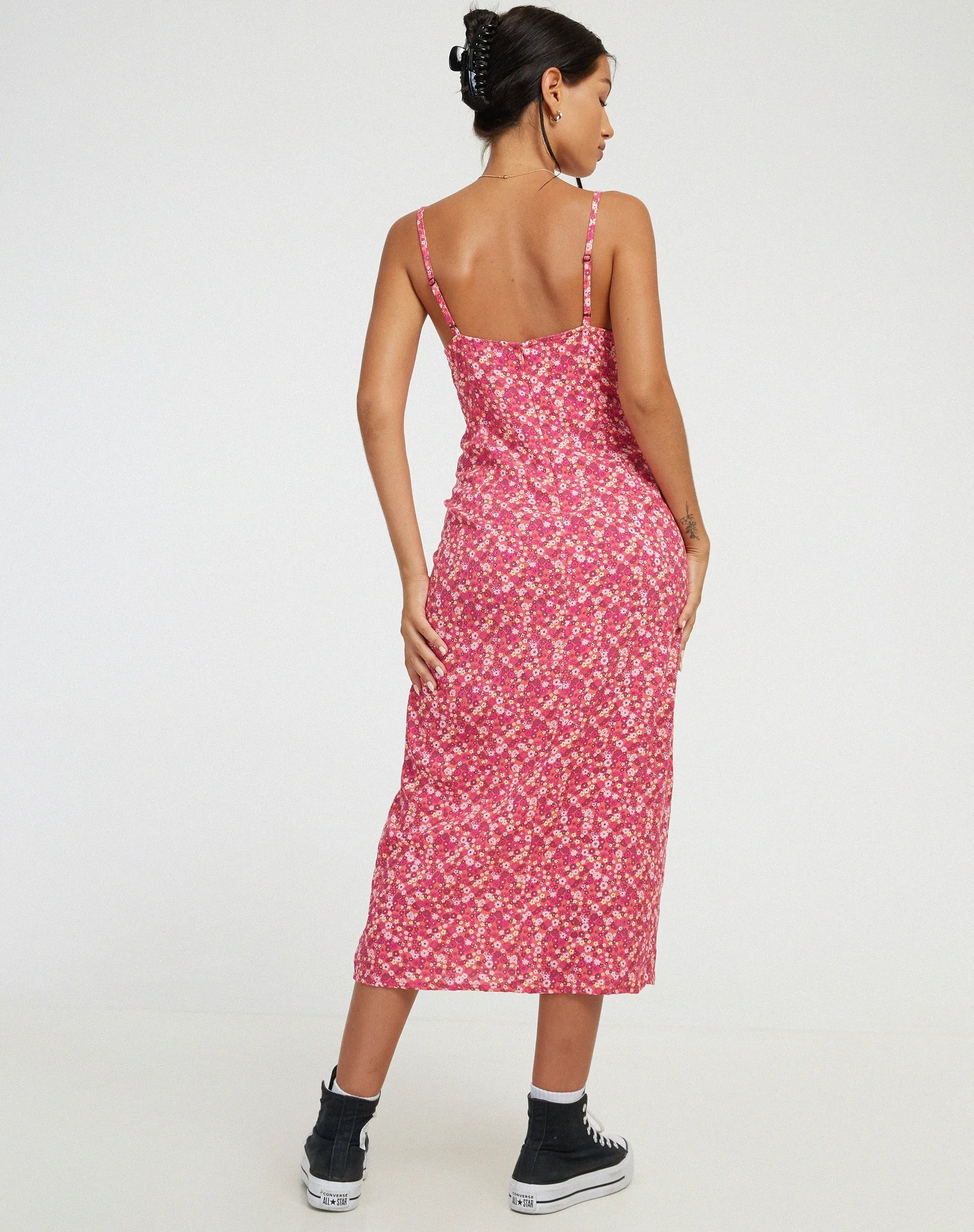 Shiori Midi Dress in Ditsy Floral Pink