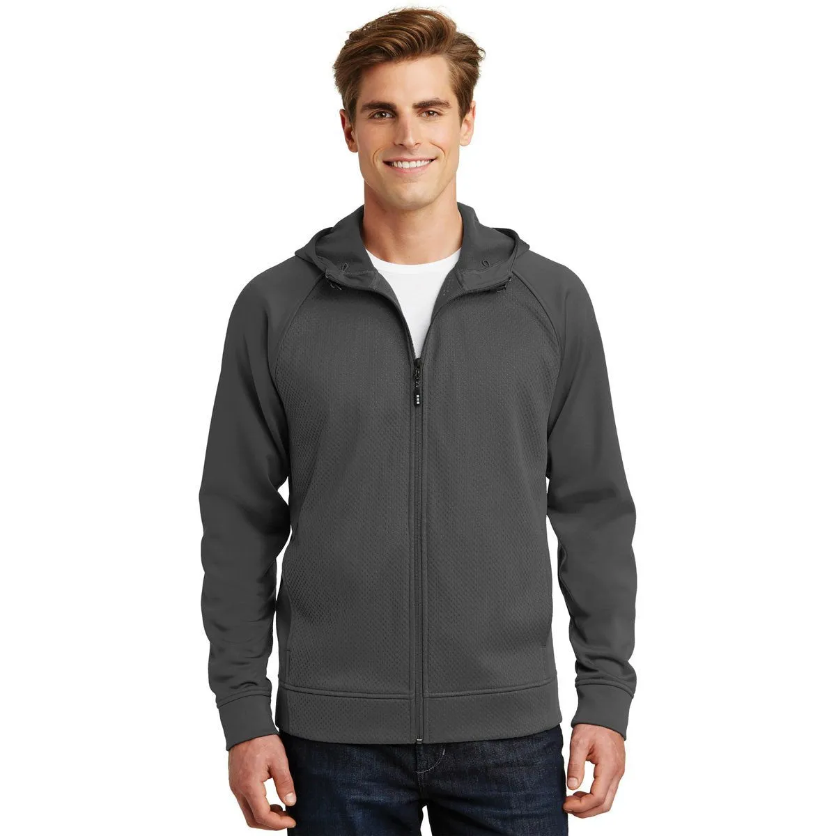 Sport-Tek Men's Iron Grey Rival Tech Fleece Full-Zip Hooded Jacket