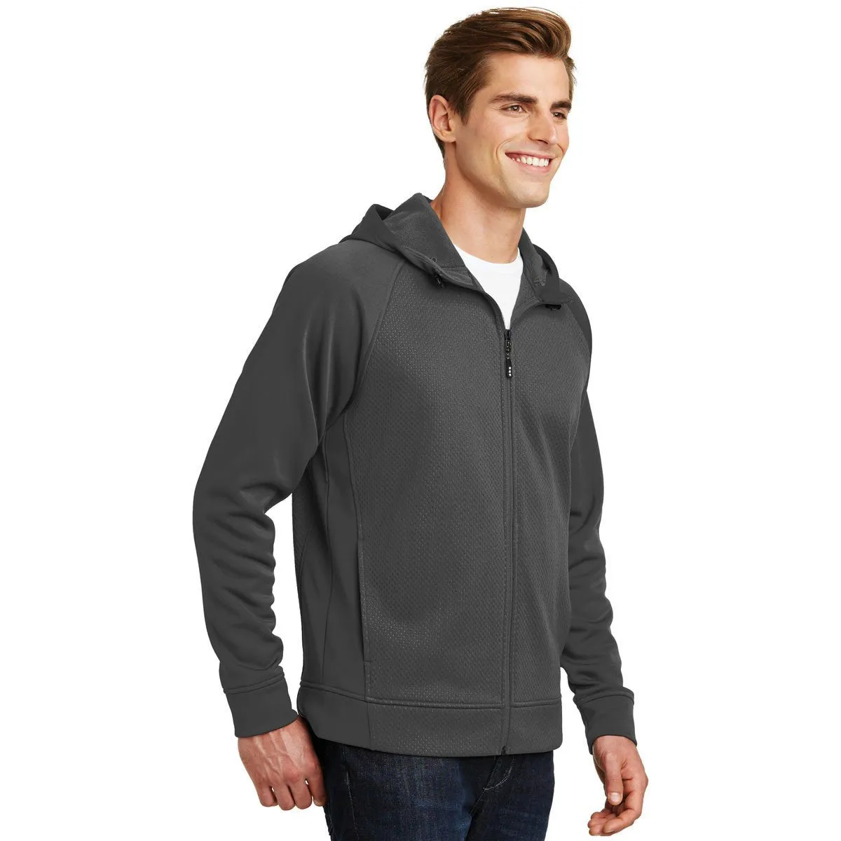 Sport-Tek Men's Iron Grey Rival Tech Fleece Full-Zip Hooded Jacket