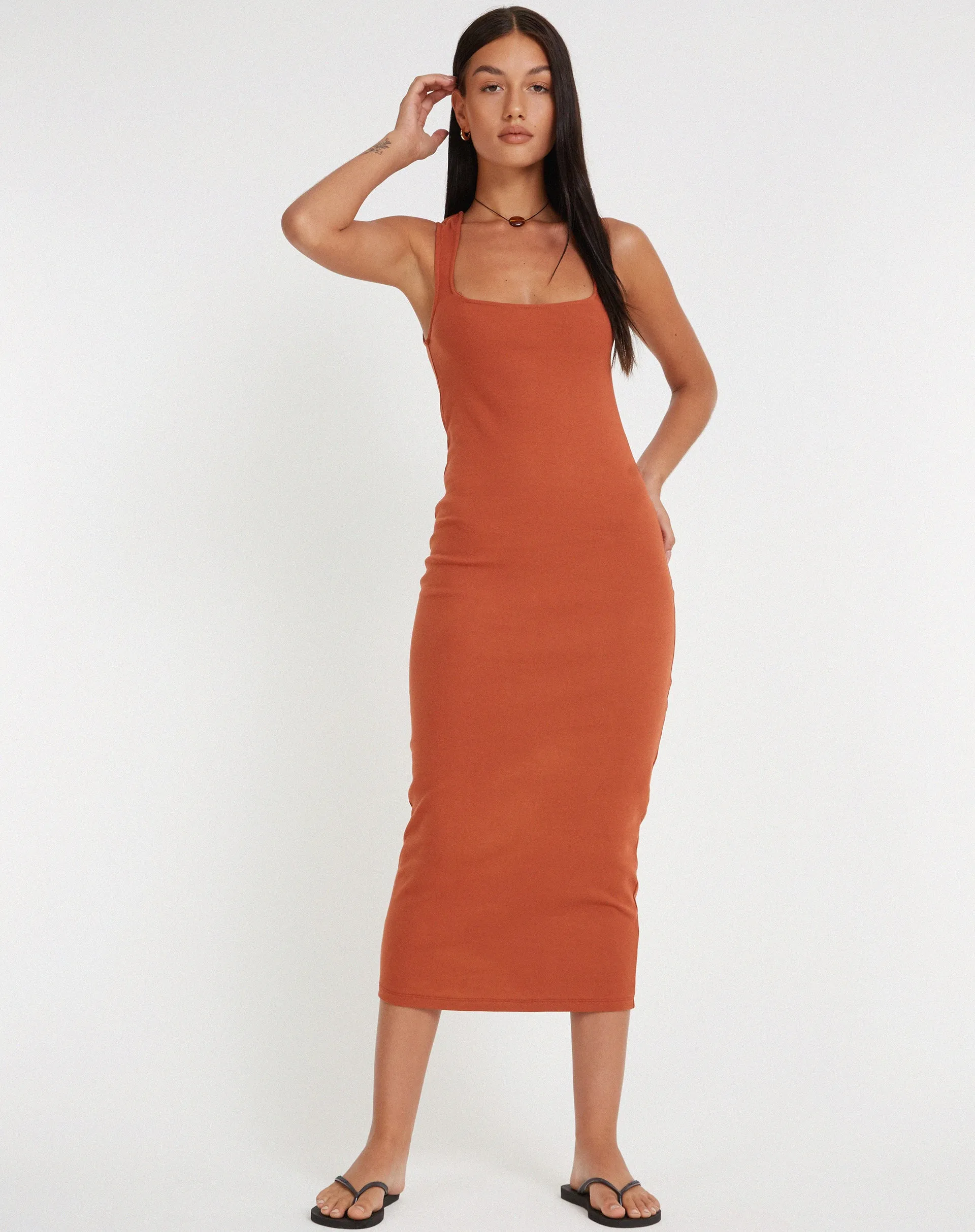 Uzma Midi Dress in Spice