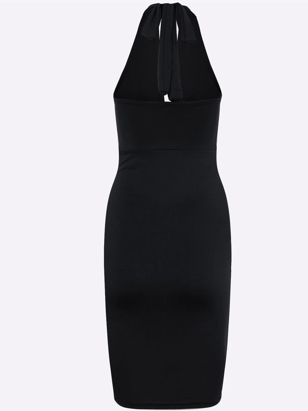 Wholesale Black Halter Sleeveless Plain Backless Cut Out Midi Dress