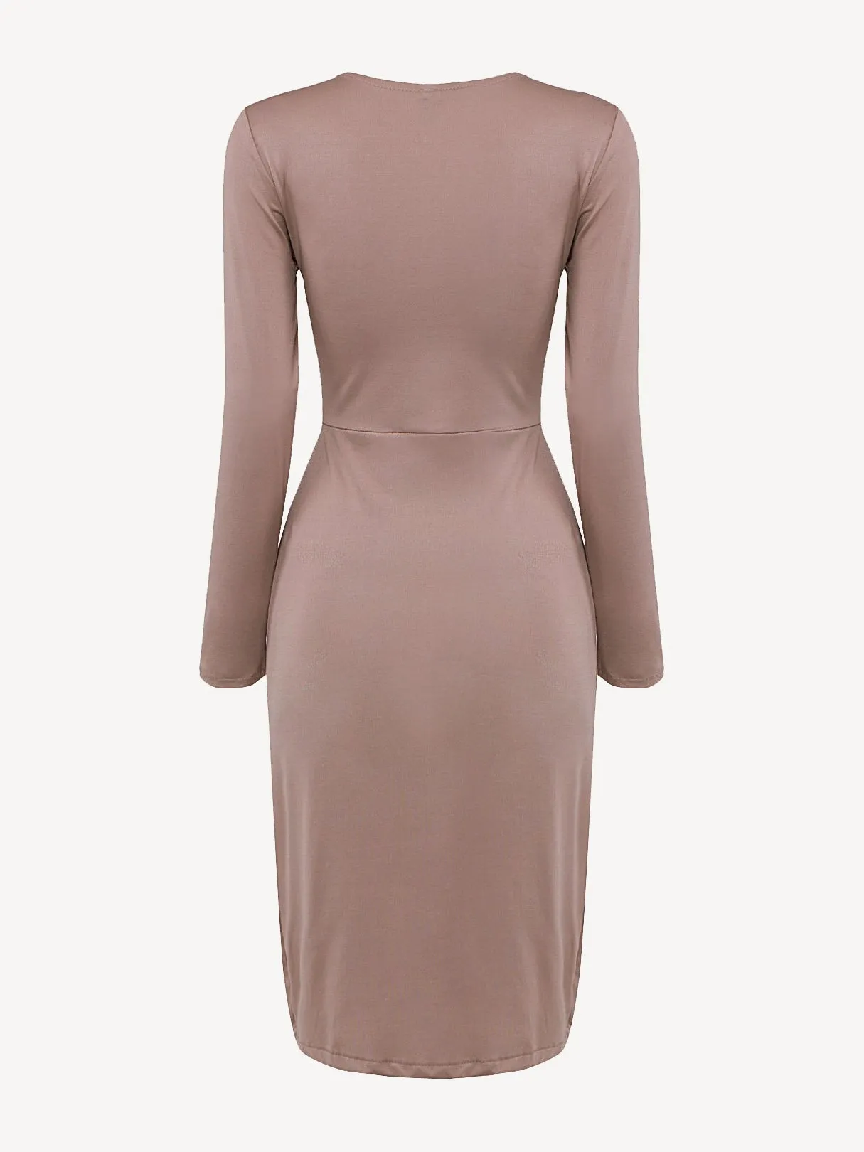 Wholesale Khaki Deep V Neck Long Sleeve Plain Irregular Hem Midi Dress