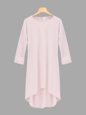 Wholesale Pink Bateau Half Sleeve Plain Irregular Hem Midi Dress