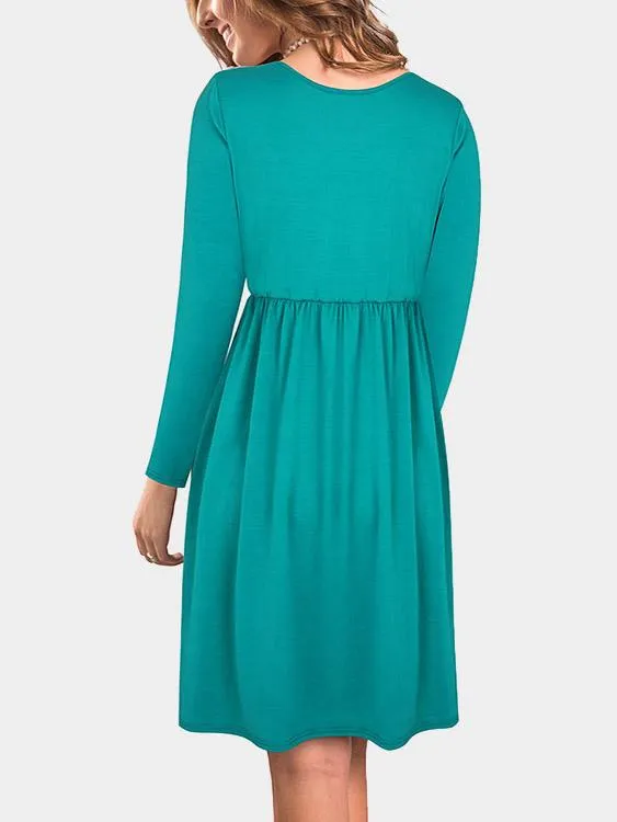 Wholesale Round Neck Long Sleeve Stitching Hem Midi Dress