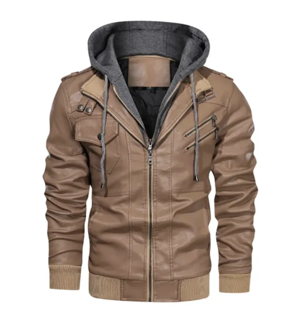 Winter Fashion Motorcycle Leather Jacket Men Slim Fit Oblique Zipper PU Jackets