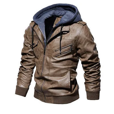 Winter Fashion Motorcycle Leather Jacket Men Slim Fit Oblique Zipper PU Jackets