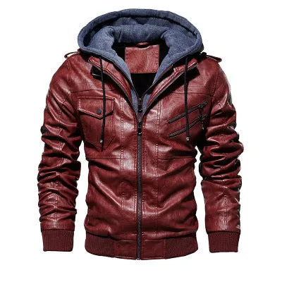 Winter Fashion Motorcycle Leather Jacket Men Slim Fit Oblique Zipper PU Jackets