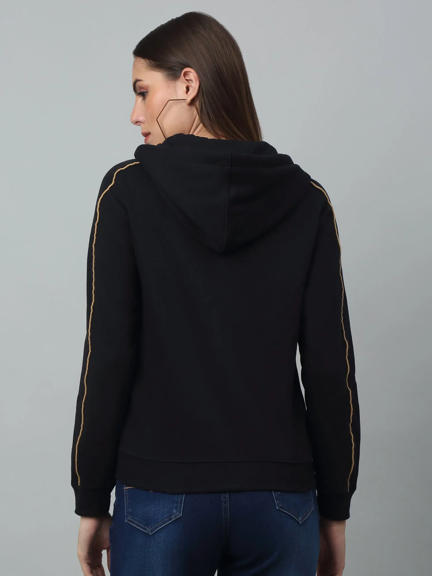 Women's Casual  Navy Blue Regular Full Sleeve Zipthru Hoodie Sweatshirt