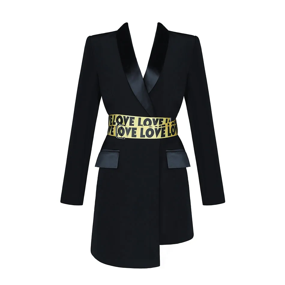 Women's Long-Sleeved Slim V-Neck Jacket With Belt